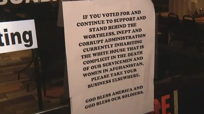 restaurant-sign-orlando-fl-anti-biden “I was just enraged. I was simply disappointed. “I felt like one of those moms, spouses, or sisters who were going to have that knock on the door,” she told Fox 35, adding that she does not want to be “associated” with anybody who continues to support the present government.