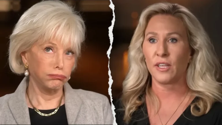 Marjorie Taylor Greene Confronts ‘Accusatory’ 60 Minutes Host in Fiery Interview A split image shows two women facing each other. The woman on the left has short white hair and a skeptical expression. The woman on the right has long blonde hair and speaks earnestly.