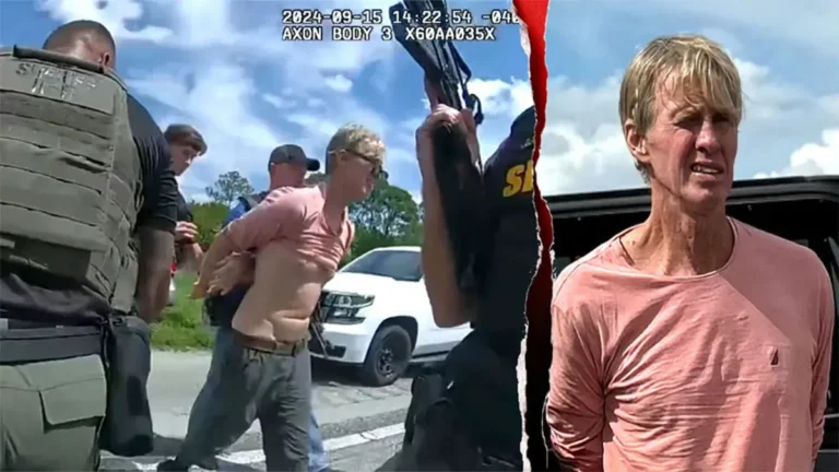 Would-Be Trump Assassin Gets Life Sentence After Chilling Florida Plot A man in a pink shirt is being arrested by officers outside by a parked police vehicle.