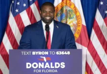 Byron Donalds Holds Early Lead as Florida Governor Race Takes Shape Byron Donalds speaks during a campaign event as Florida's 2026 governor race begins to take shape.
