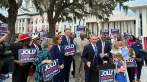 David Jolly and Gwen Graham announce their ticket for Florida's 2026 governor race in Tallahassee.