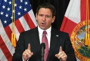 Gov. Ron DeSantis discusses Florida immigration enforcement policies in Tallahassee.