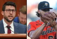 Florida AG Rejects MLB ‘Non-Apology,’ Says Pride Night Investigation Will Continue Florida Attorney General James Uthmeier and a Major League Baseball player wearing a Pride Night logo.