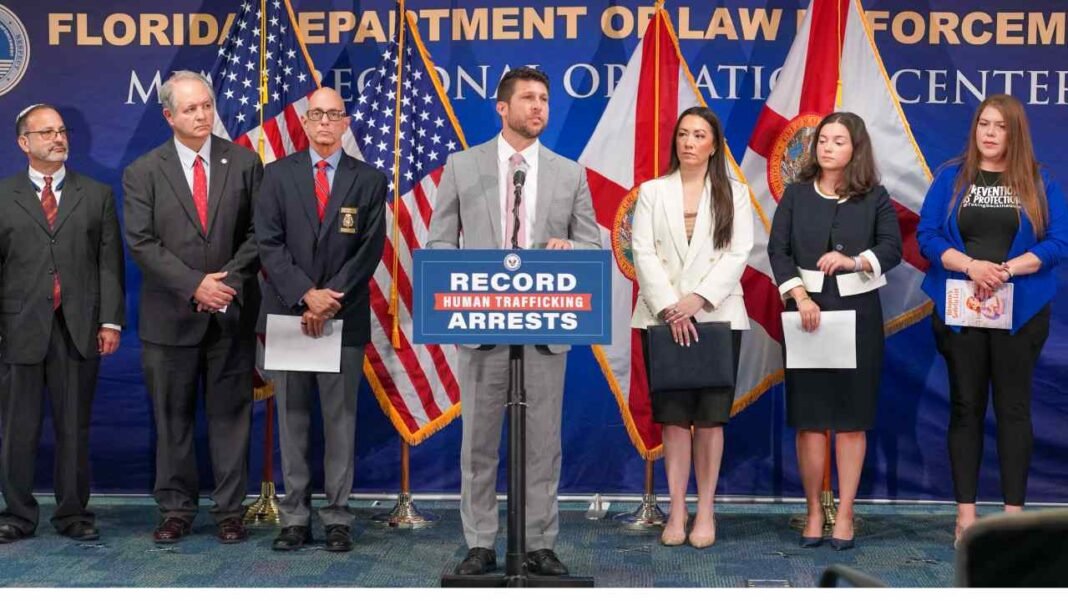 Florida AG Announces Record Human Trafficking Enforcement Efforts Across State Florida law enforcement officials discuss statewide human trafficking enforcement efforts during a press conference.