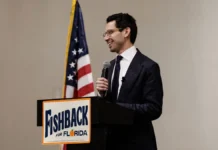 Republican Party of Florida Removes James Fishback From Sunshine State Showdown James Fishback speaks during a Florida gubernatorial campaign event after being removed from the Sunshine State Showdown by the Republican Party of Florida.
