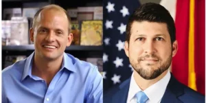 José Javier Rodriguez and Attorney General James Uthmeier during Florida's 2026 Attorney General race