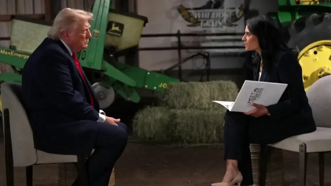 Trump Slams NBC as ‘Crooked,’ Abruptly Ends Meet the Press Interview President Donald Trump during a televised Meet the Press interview with NBC host Kristen Welker.