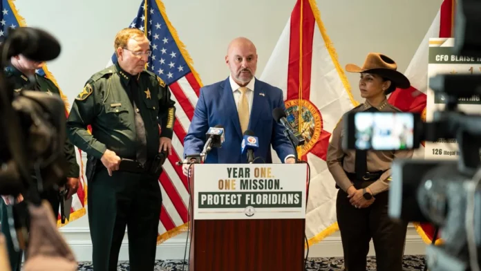 blaise-ingoglia-florida-fraud-arrests Florida CFO Blaise Ingoglia announces fraud-enforcement results alongside Florida law-enforcement officials.
