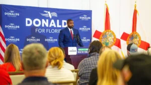 Byron Donalds speaks at a Healthy Florida Healthy Families campaign event in Clearwater.