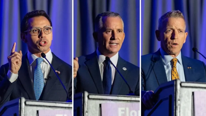 Florida Democratic gubernatorial candidates speak during a candidate forum ahead of the 2026 primary election.