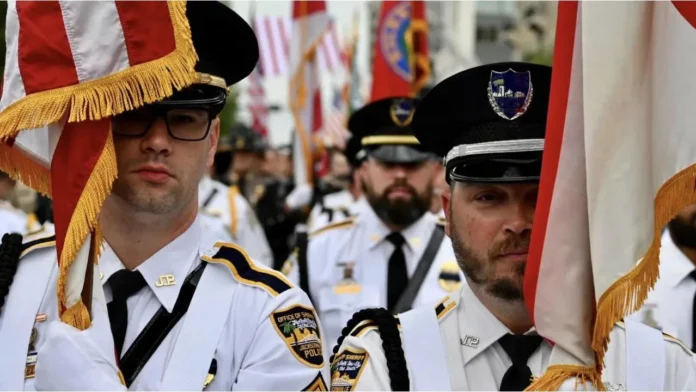 Florida law-enforcement officers participate in a ceremonial color guard.