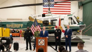 Florida CFO Blaise Ingoglia joins Collier County law enforcement officials during an immigration-enforcement funding announcement.