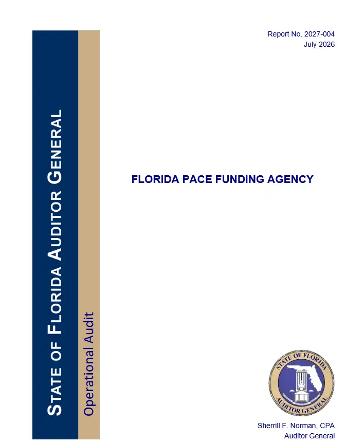 Cover of Florida Auditor General Report 2027-004 on the Florida PACE Funding Agency