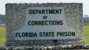 Florida State Prison entrance sign in Bradford County, Florida.
