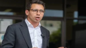 James Fishback speaks during a campaign event as a Florida court considers his eligibility to run for governor.