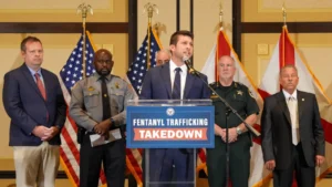 Florida Attorney General James Uthmeier announces charges against 49 defendants following a multi-county fentanyl trafficking investigation.