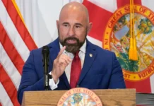 Jay Collins Rejects Claims of Rift With DeSantis Team Lt. Gov. Jay Collins speaks to reporters during Florida's 2026 gubernatorial campaign.