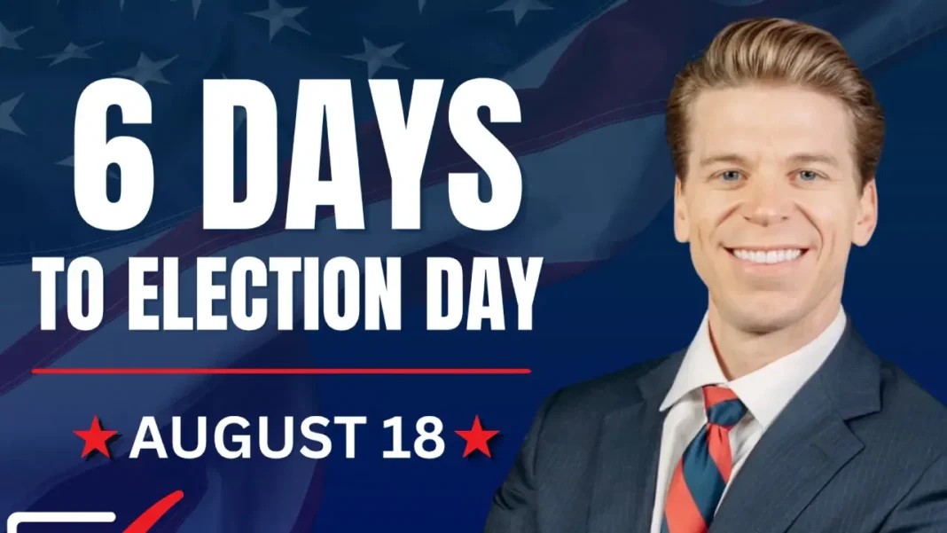 austin-rogers-election-day-campaign-graphic-2026 Austin Rogers, Republican candidate for Florida’s 2nd Congressional District, in a campaign graphic ahead of the Aug. 18 primary.