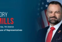 New poll gives Cory Mills lead in unsettled Florida GOP primary Cory Mills beside text identifying him as the representative for Florida’s 7th Congressional District.