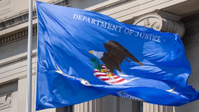 doj-florida-anti-fraud-data-sharing-partnership Department of Justice flag displayed outside DOJ headquarters in Washington, D.C.
