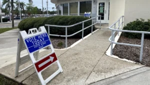Vote Here Today sign outside a Florida polling place as early voting begins ahead of the 2026 Florida primary election.
