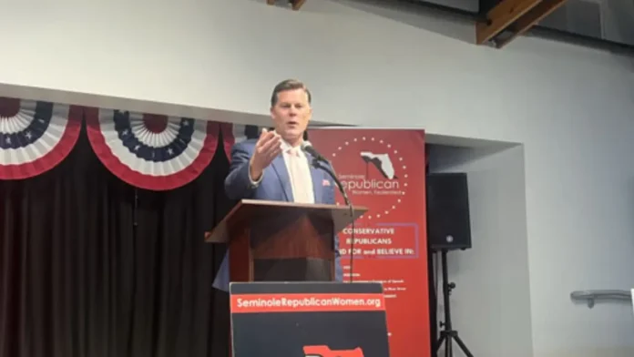 Ryan Elijah speaks during the Florida CD-7 Republican primary campaign