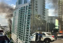 4 Hospitalized After Piling Rig Collapses in Brickell, Crushing Vehicles and Sparking Fire Smoke rises after a piling rig collapse on Brickell Bay Drive in Miami